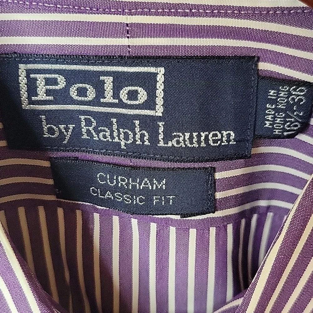 Polo by Ralph Lauren Curham Classic Fit, Men's Purple with White Stripes 16.5-36